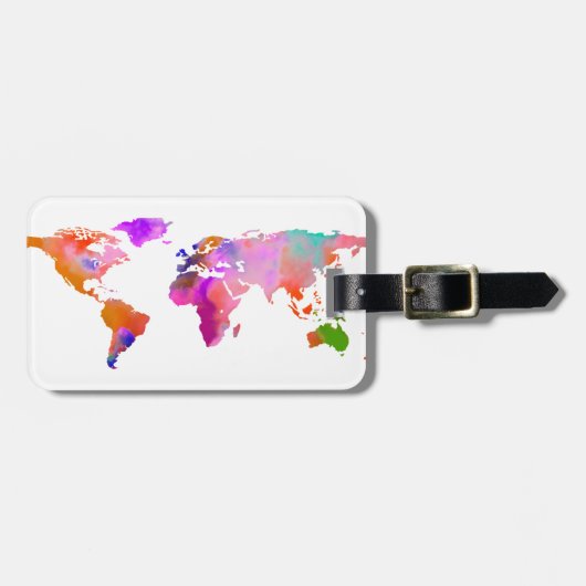 PixDezines Wasserfarbe/Weltkarte/DIY-Hintergrund Gepäckanhänger (Vorderseite horizontal)