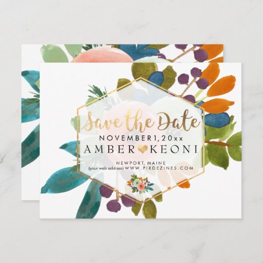 PixDezines Wasserfarben-Blume Save the Date (Vorne/Hinten)