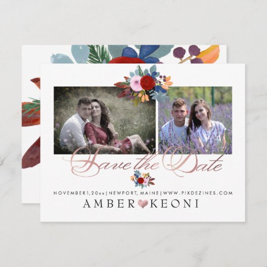 PixDezines Wasserfarben-Blume Save the Date (Vorne/Hinten)