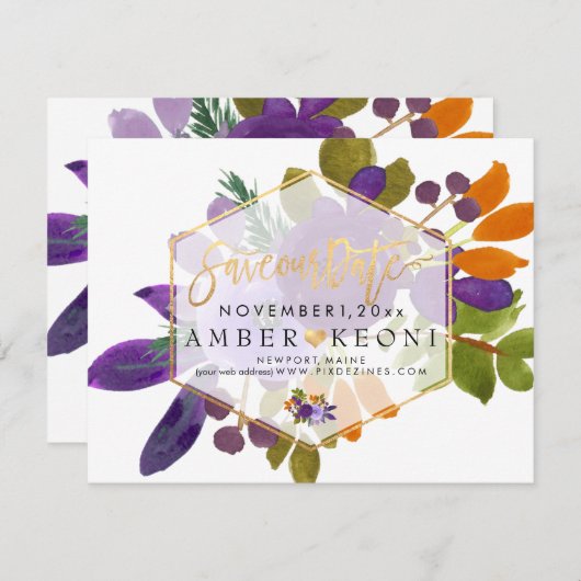 PixDezines Wasserfarben-Blume Save the Date (Vorne/Hinten)