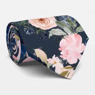 PixDezines Wasserfarben Blumen Navy Blau Rosa Hals Krawatte