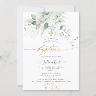 PixDezines Wasserfarben Eukalyptus Taufe Einladung