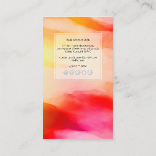 PixDezines Wasserfarben Moderne Wellen, Sonnenaufg Visitenkarte (Rückseite)