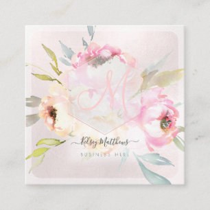 PixDezines Wasserfarben-Pfingstrosen+Sage Quadratische Visitenkarte