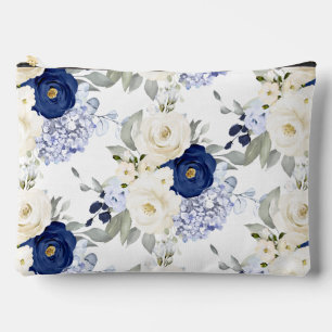 PixDezines Wasserfarben-Rosen Navy Blau Creme Zubehörtasche