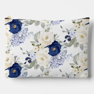 PixDezines Wasserfarben-Rosen Navy Blau Creme Zubehörtasche