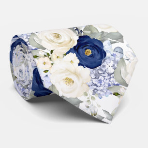 PixDezines Wasserfarben-Rosen Navyblau Creme Krawatte