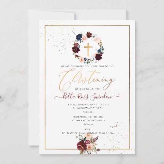 PixDezines Wasserfarbenblush+Burgundy Wreath Einladung (Vorderseite)