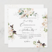 PixDezines Wasserfarbenblush+Creme-Rose Kommunion Einladung (Vorne/Hinten)