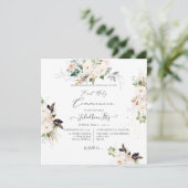 PixDezines Wasserfarbenblush+Creme-Rose Kommunion Einladung (Stehend Vorderseite)