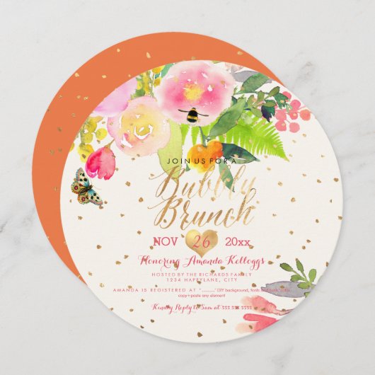 PixDezines Wasserfarbenbrunch+Bubbly Einladung (Vorne/Hinten)