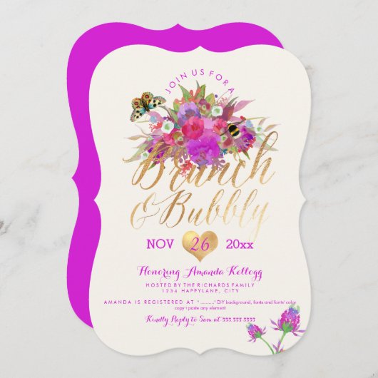 PixDezines Wasserfarbenbrunch+Bubbly Einladung (Vorne/Hinten)