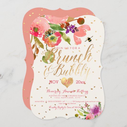 PixDezines Wasserfarbenbrunch+Bubbly Einladung (Vorne/Hinten)