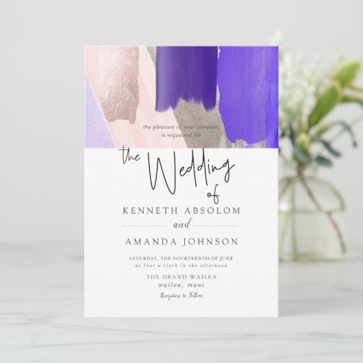 PixDezines Wasserfarbene Violett Lila Rose Gold Einladung (Stehend Vorderseite)