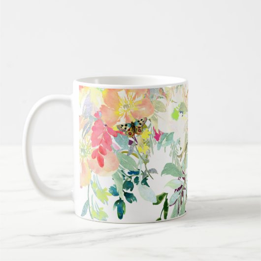 PixDezines Wasserfarbenfeder, Pfirsich+Mint Kaffeetasse (Links)