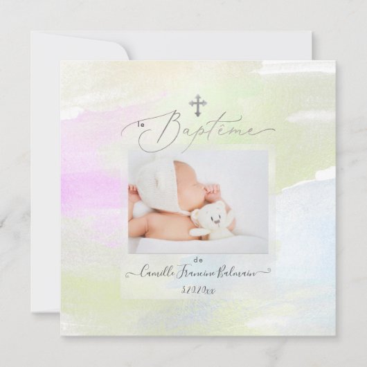 PixDezines Wasserfarbenpinsel Stroke, Baptême Fill Einladung (Vorderseite)