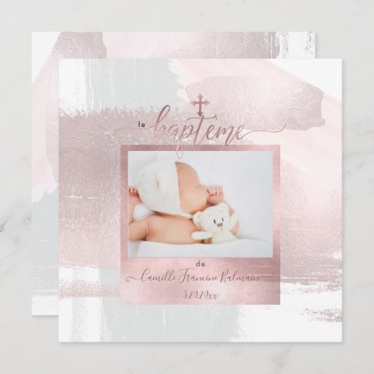 PixDezines Wasserfarbenpinsel Stroke, Baptême Fill Einladung (Vorne/Hinten)