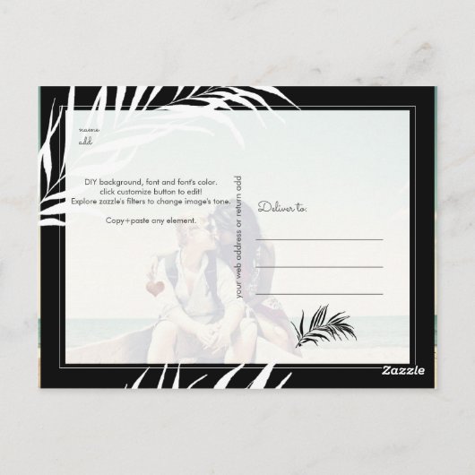 PixDezines Wasserfarbpalmen, Save the Date Postkarte (Rückseite)