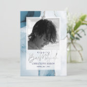 PixDezines Watecolor Agate, Blues Bar Mitzvah Einladung (Stehend Vorderseite)