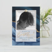 PixDezines Watecolor Agate, Slate Blue Bar Mitzvah Einladung (Stehend Vorderseite)