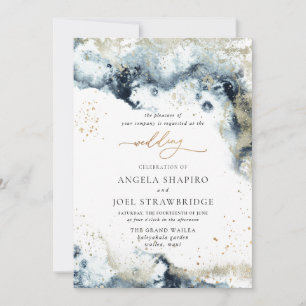 PixDezines Watercolor Abstrakt Ocean Gold Meeresra Einladung
