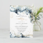 PixDezines Watercolor Abstrakt Ocean Gold Meeresra Einladung (Stehend Vorderseite)