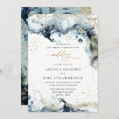 PixDezines Watercolor Abstrakt Ocean Gold Meeresra Einladung (Vorne/Hinten)