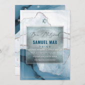 PixDezines Watercolor Agate Aquamarin Blue Bar Mit Einladung (Vorne/Hinten)