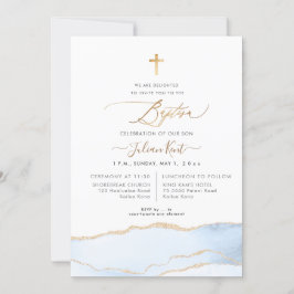 PixDezines Watercolor Agate Baby Blue Gold Taufe Einladung