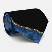 PixDezines Watercolor Agate Blue+Imitate Gold Vene Krawatte (Gerollt)