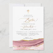 PixDezines Watercolor Agate Dusty Mauve Taufe Einladung (Vorderseite)