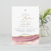 PixDezines Watercolor Agate Dusty Mauve Taufe Einladung (Stehend Vorderseite)