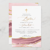 PixDezines Watercolor Agate Dusty Mauve Taufe Einladung (Vorne/Hinten)