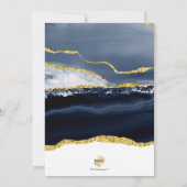 PixDezines Watercolor Agate Navy Blue Gold Taufe Einladung (Rückseite)