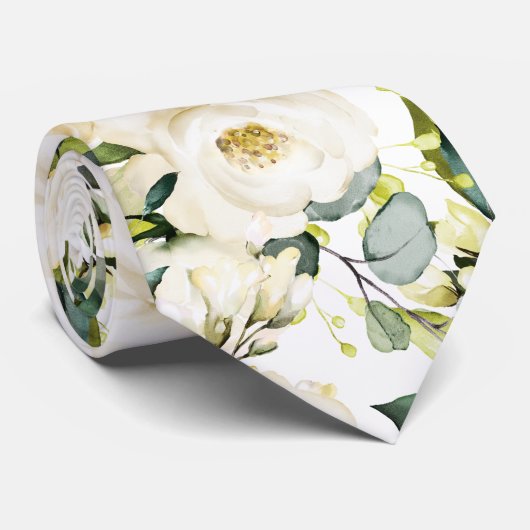 PixDezines Watercolor Alabaster Rose Neck Tie Krawatte (Gerollt)