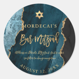 PixDezines Watercolor Aquamarin Blue Agate Bar Mit Runder Aufkleber