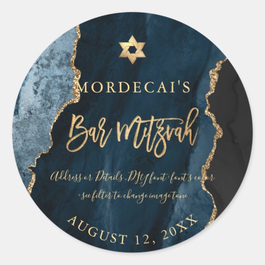 PixDezines Watercolor Aquamarin Blue Agate Bar Mit Runder Aufkleber (Vorderseite)