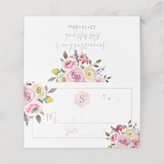 PixDezines Watercolor Bat Mitzvah, Pastel-Rose Platzkarte (Außenseite Aufgefaltet)