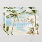 PixDezines Watercolor Beach Rett Date Foto Ankündigungspostkarte (Vorne/Hinten)