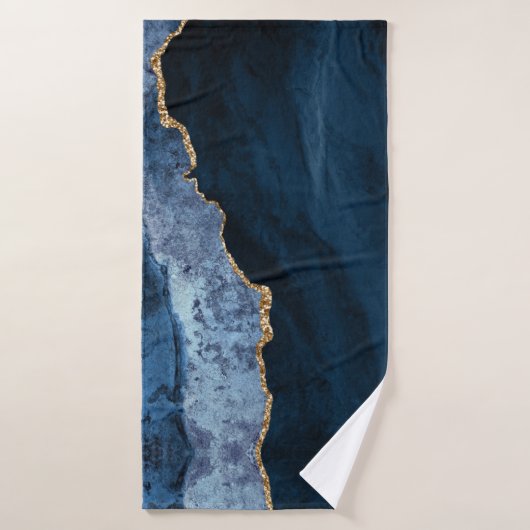 PixDezines Watercolor Blue Agate Gold Veins Badhandtuch Set (Badehandtuch)