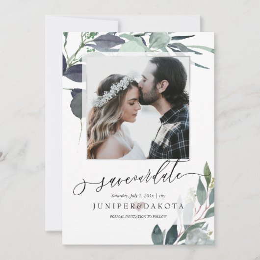 PixDezines Watercolor Blue Gum Eucalyptus Foto Einladung (Vorderseite)