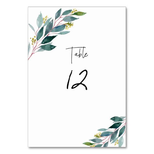 PixDezines Watercolor Blue Gum Eucalyptus Tischnummer (Vorderseite)