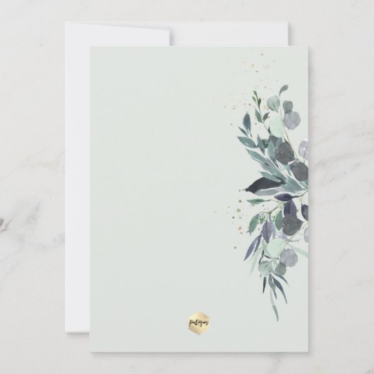 PixDezines Watercolor Blue Gum Greenerity Taufe Einladung (Rückseite)