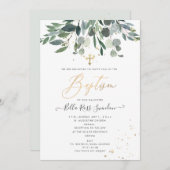 PixDezines Watercolor Blue Gum Greenerity Taufe Einladung (Vorne/Hinten)