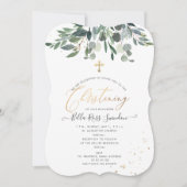 PixDezines Watercolor Blue GumGreenery Christening Einladung (Vorderseite)