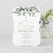 PixDezines Watercolor Blue GumGreenery Christening Einladung (Stehend Vorderseite)