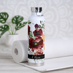PixDezines Watercolor Blume Marsala Rote Rosen Trinkflasche