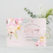 PixDezines Watercolor Blume Peonies Christening Einladung (Stehend Vorderseite)
