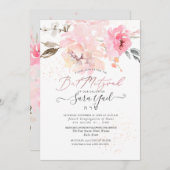 PixDezines Watercolor Blush Peonies Bat Mitzvah Einladung (Vorne/Hinten)