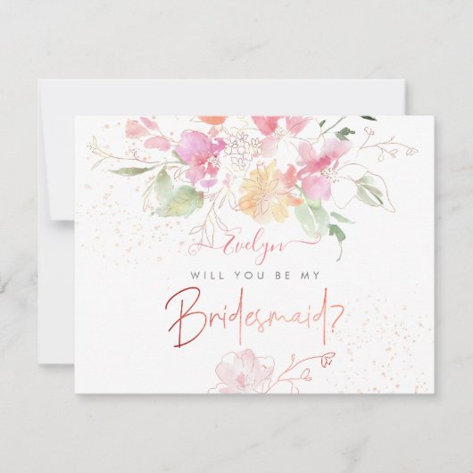 PixDezines Watercolor Blushing Romance Bridesmaid Einladung (Vorderseite)